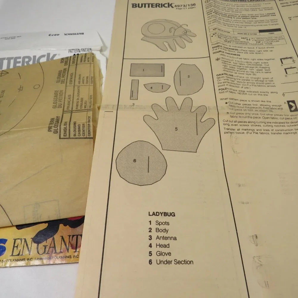 Butterick 4973 Sewing Pattern  Ladybug Hand puppet UNCUT